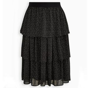 Torrid Chiffon Tiered Midi Skirt 3X 22/24W Black & White Elastic Waist NWT